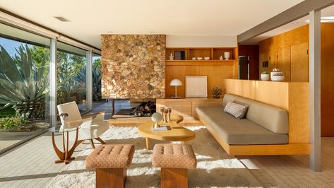 The compound includes both a small midcentury home by Neutra and a modern heptagon-shaped main home by Maltzan Small Wood Cabin, Richard Neutra House, Neutra House, Richard Neutra, Modernist Architects, Midcentury Home, Baby Driver, Modern Architects, Built In Furniture