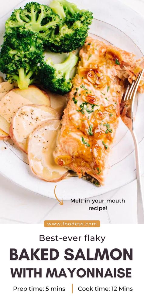 Are you looking for a delicious, healthy, and family-friendly dinner idea? Look no further than Baked Salmon with Mayonnaise! This delicious salmon dinner is easy to make and packed with flavor and nutrients. Serve it up with your favorite sides and you'll have a mouthwatering meal that your family will love. Find the full recipe on my website + salmon cooking tips. Salmon With Mayonnaise, Lunch Ideas For Guests, Baked Salmon Recipe, Keto Seafood, Salmon Marinade, Easy Salmon Recipes, Family Friendly Dinners, Healthy Baked, Salmon Dinner