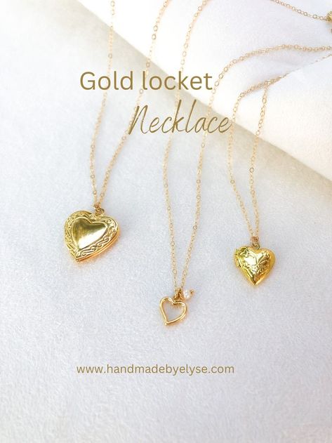 This gold locket necklace is what you've been looking for - a sweet, dainty necklace with meaning. Go find them on my site! Necklace With Meaning, Antique Gold Locket, Heart Shaped Locket, Locket Gold, Necklaces With Meaning, Customized Bridesmaid Gifts, Gold Heart Locket, Gold Locket Necklace, Victorian Locket