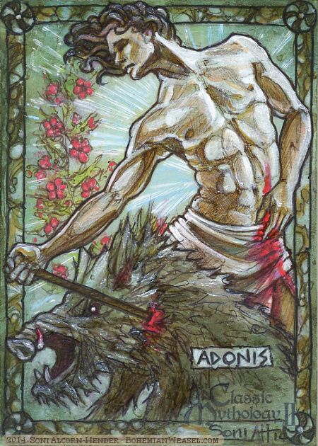 Adonis, by Soni Alcorn-Hender Adonis Greek, Greek Figures, Traditional Tattoo Woman, Greece Mythology, Aphrodite Aesthetic, Ancient Gods, Gods Of Egypt, Roman Gods, Pagan Art