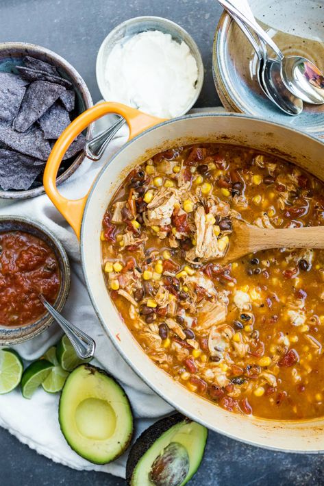 Healthy Chicken Tortilla Soup Recipe Soup On The Stove, Easy Chicken Tortilla Soup, Healthy Chicken Tortilla Soup, Oregano Chicken, Chicken Tortilla Soup Easy, Chicken Tortillas Soups Recipe, Corn Cheese, Chicken Corn, Tortilla Soup Recipe