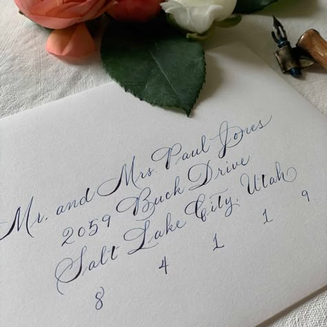 Wedding Envelope Addressing Spencerian Style Calligraphy | Etsy Calligraphy Photoshoot, Calligraphy Alphabet Fonts, Wedding Envelope Addressing, Penmanship Handwriting, Ryn Frank, Envelope Address, Hand Lettering Envelopes, Wedding Envelope Calligraphy, Calligraphy Envelope Addressing