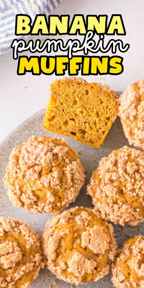 Pumpkin and banana muffins Leftover Banana Recipes, Banana Pumpkin Muffins, Leftover Pumpkin Puree, Recipe With Pumpkin, Breakfast Crunchwrap, Fall Muffins, Pumpkin Banana Muffins, Ripe Banana Recipe, Banana Muffin