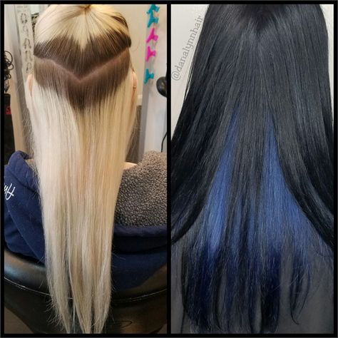 MAKEOVER: Grown Out Platinum To Almost Black With A Peek-a-Boo - Hair Color - Modern Salon Blonde To Black Hair Transformation, Peek A Boo Hair, Hair Color Chocolate, Silver Hair Color, Hair Color Pastel, Hair Color Purple, Haircut And Color, Hair Color Blue, Ombre Hair Color