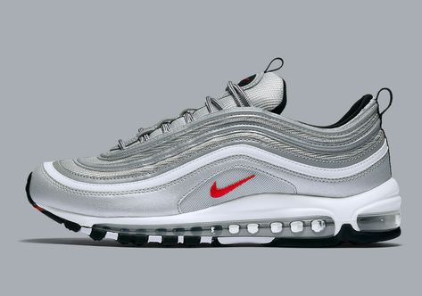 Nike Air Max 97 Silver Bullet 2022 Release Info | SneakerNews.com Air Max 97 Silver Bullet, Nike Air Max 97 White, Nike 97, Sneaker Wall, Air Max 97s, Sneaker Rotation, Silver Outfits, Nike A, Shoes Ads