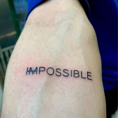 Deep Men Tattoo, Trachea Tattoo, Tattoo For Discipline, Men’s Word Tattoos, Meaningful Word Tattoos For Men, Small Text Tattoo Men, Small Motivational Tattoos For Men, Imperfect Tattoo, No Limits Tattoo