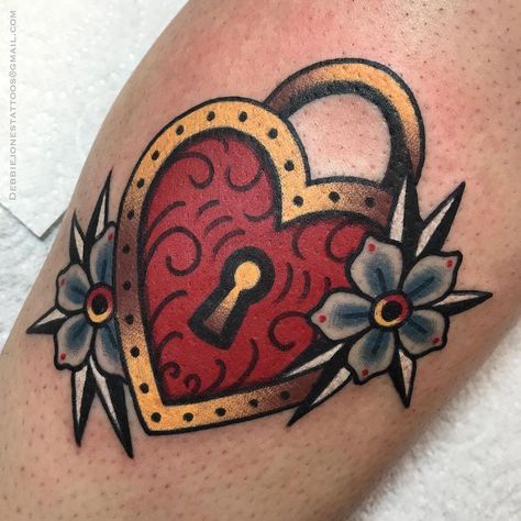 Locked In Tattoo, Traditional Love Heart Tattoo, Traditional Locket Tattoo, Traditional Love Tattoo, Traditional Tattoo Heart, Traditional Tattoo Love, Heart Traditional Tattoo, Heart Lock Tattoo, Heart Locket Tattoo