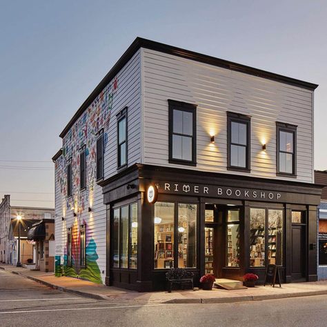 Cafe Building Exterior, Industrial Restaurant Design Exterior, Black Storefront Exterior, Furniture Store Exterior, Retail Building Exterior, Bar Building Exterior, Small Commercial Building Exterior, Brick Retail Facade, Business Exterior Design