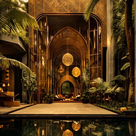 Jungle Spa, 80s Apartment, Dune Aesthetic, Modern Tropical House, Tropical Luxury, Ant Farm, Airy Room, Tropical Architecture, Luxurious Interior