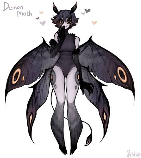 Moth Wings Character Design, Moth Mushroom Art, Animal Inspired Character Design, Harpies Character Design, Mutated Human Art, Sea Spidersona, Insect Oc Male, 3/4 Body Reference, Moth Demon Oc