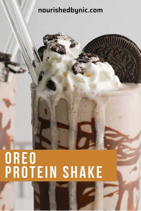 OREO PROTEIN SHAKE Ghost Oreo Protein Recipes, Oreo Protein Shake, Refreshing Recipes, Whey Protein Recipes, Protein Powder Smoothie, Macro Counting, 20g Of Protein, Oreo Shake, Protein Powder Recipes