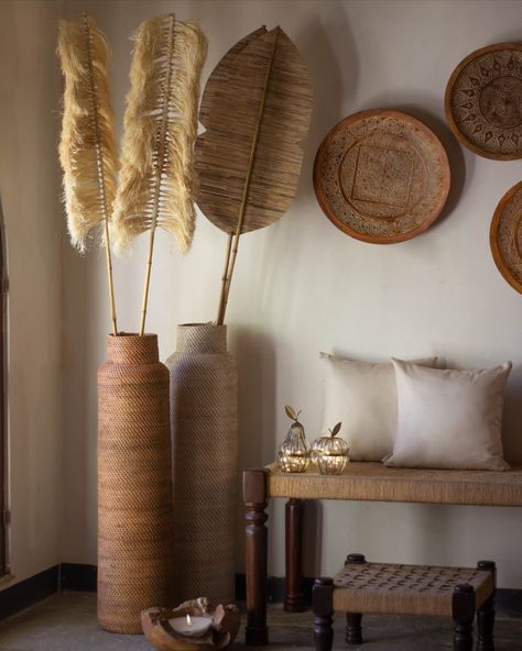 For a natural accent that brightens the room, our rattan vases strike the perfect balance between casual and refined. Each is masterfully handwoven to showcase the rich texture of the dried rattan vine. Fill them with dried grasses or botanicals to further their organic appeal. Find them in stores and on our website. #beruru #beruruliving #vase #dryflowers #rattanvase #naturalvase #homedecor #wovenbasket #homedecorideas #livingroomdecor Rattan Vase Decor, Wheat Floor Vase, Tall Wicker Vase, Woven Vase, Textured Vase Brown, Tall Vases, Garden Accessories, Rich Textures, Dried Flowers