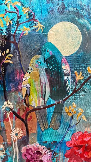 Cathy Nichols, Sunshine On My Shoulders, Bird Painting Acrylic, Gelli Printing Art, Mixed Media Art Canvas, Collage Art Projects, Nice Weekend, Abstract Floral Art, Watercolour Inspiration