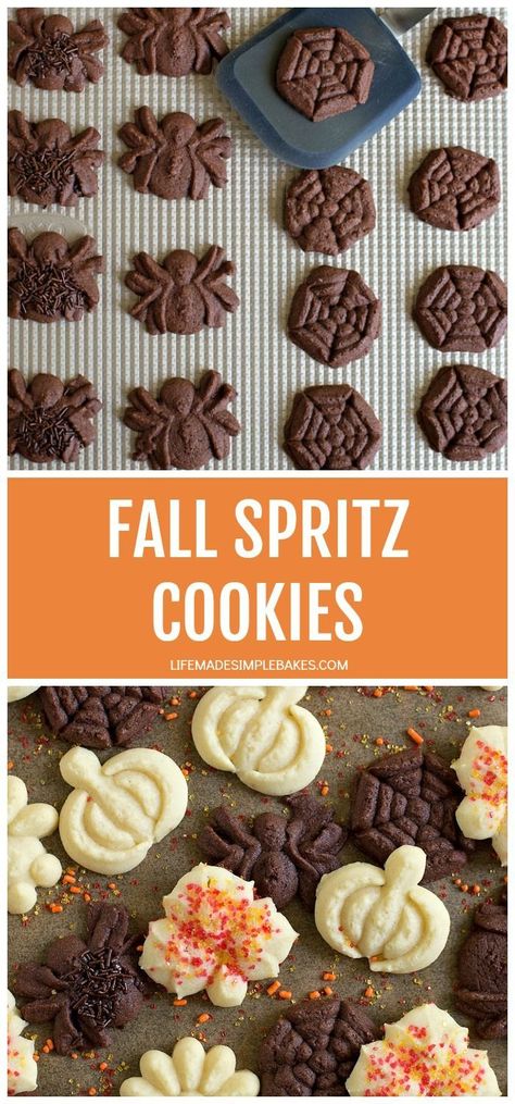 Fall Spritz, Pressed Cookies, Press Cookies, Chocolate Spritz Cookies, Spritz Cookie Recipe, Life Made Simple, Cozy Fall Recipes, Fall Goodies, Holiday Baking Recipes