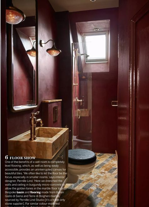 Burgundy Bathroom, Red Bathroom, Moody Interiors, Townhouse Designs, Bathroom Red, Brown Bathroom, Interiors Dream, Downstairs Bathroom, Bathroom Inspo