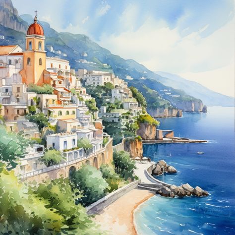 Environment Inspiration, Italy Wall Art, Italy Landscape, Amalfi Coast Italy, Coastal Landscape, Mediterranean Sea, Positano, Design Decor, Amalfi Coast