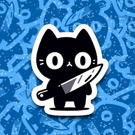 Menace Kitty Sticker - perfect for cat lovers! Great for journaling, scrapbooking, and Hydroflasks. #menacekitty #catlovergift #journaling #scrapbooking . #Cat_With_Knife_Drawing #Cat_With_Knife_Tattoo #Black_Cat_Cute #Sticker_Journaling Cat With Knife Drawing, Sticker Journaling, Knife Drawing, Black Cat Sticker, Stickers Design, Image Stickers, Vinyl Gifts, Hydroflask Stickers, Coffee Stickers