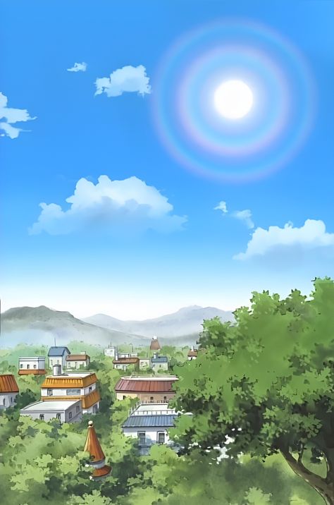 Naruto - background - the view from the windows of the shinobi academy - the attack of the villages of sand and the village of sound Konohagakure Village Wallpaper, Naruto Konoha Village Wallpaper, Naruto Villages, Konohagakure Village, Naruto Village, Naruto Background, Naruto Leaf Village, Naruto Leaf, Konoha Village