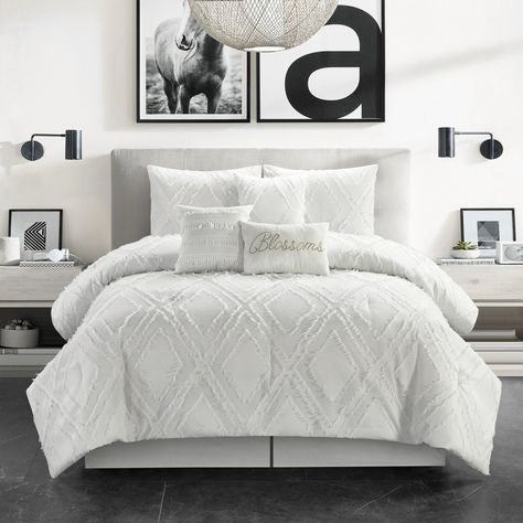 Dakota Fields Cearo Comforter Set | Wayfair Comfy Comforter, Metallic Typography, Complete Bedding Set, White Comforter, Comforter Bedding Sets, Ruffle Bedding, White Sheets, King Comforter Sets, Queen Comforter Sets