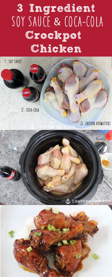 You ladies (and guys!) are in for a treat with this 3 Ingredient Recipe! Now I have to admit, I was a little skeptical at first when I heard you could cook chicken with Coca-Cola & Soy Sauce in a crockpot, but the more I thought about it, the more it made sense. There is … Read more... Drumsticks Crockpot, Coke Recipes, Coke Chicken, Coca Cola Chicken, Cola Chicken, Sauce Chicken, 3 Ingredient Recipes, Cook Chicken, Crockpot Dishes