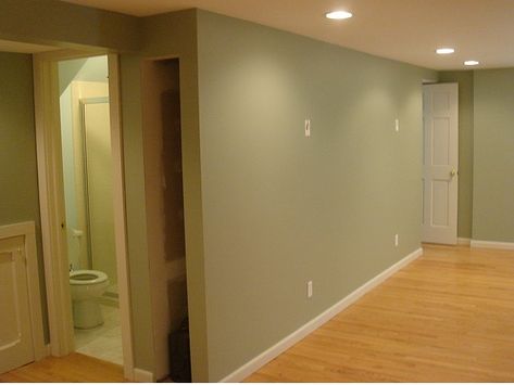 Sage Green Basement, Bm Saybrook Sage, Sage Benjamin Moore, Wall Colors Bedroom, Saybrook Sage, Modern Southwest Style, Benjamin Moore Kitchen, Sage Bedroom, Basement Paint Colors