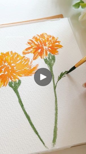 Marigold Flower Painting, Marigold Watercolor, Marigold Painting, Watercolour Flowers Painting, Watercolor Marigold, Watercolour Lettering, Marigold Art, Loose Watercolor Paintings, Loose Watercolor Flowers