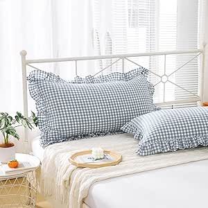 Blue And White Pillow Covers, Twin Bed Pillows, Gingham Bedding Aesthetic, Shabby Chic Pillow Cases, Farmhouse Pillow Covers, King Size Pillow Shams, Florida Decor, Blue And White Pillows, Hotel Sheets