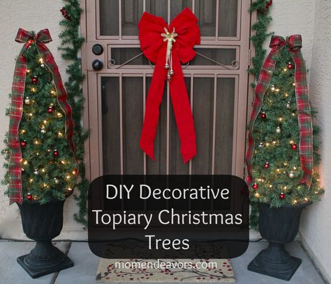 I could make a set to match each of my Christmas themes! Diy Christmas Topiary Front Doors, Endeavors Mom, Diy Christmas Topiary, Christmas Tree Topiary, Trees Diy, Topiary Diy, Christmas Topiary, Christmas Tree Beads, Topiary Tree