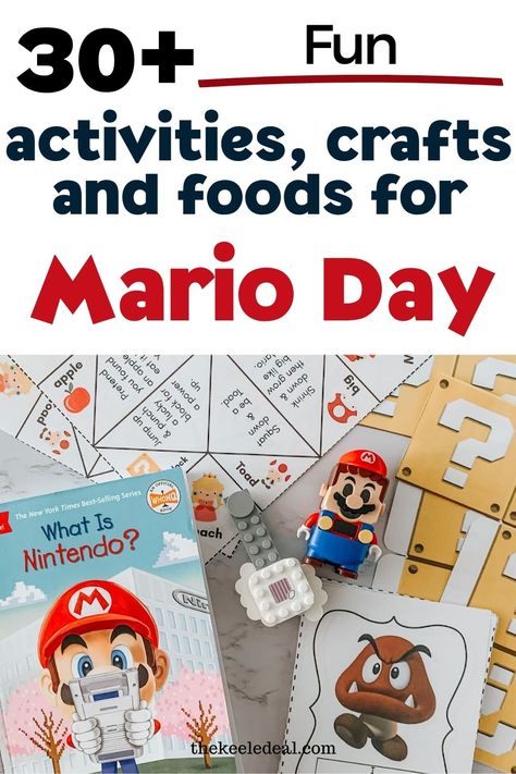 30 Fun Ways to Celebrate National Mario Day with Kids - The Keele Deal Mario Brothers Party Games, Mario Day March 10, Video Game Themed Activities For Kids, Mario Day Activities, Super Mario Activities For Kids, Mario Games For Kids, Mario Go Kart, Mario Activities, Mario And Luigi Games