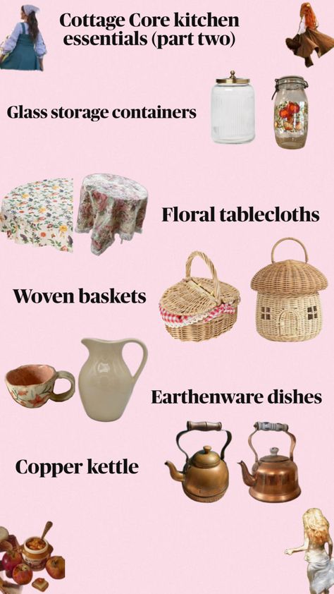 Cottage core kitchen essentials #cottagecorekitchen#cottagecoreisbeautiful Cottage Core Kitchen, Cottagecore Kitchen, Glass Storage Containers, Copper Kettle, Floral Tablecloth, Cottage Kitchen, Kitchen Essentials, Cottage Core, Earthenware