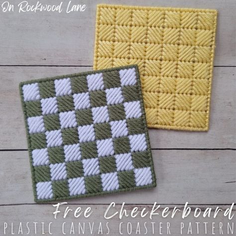 Free Plastic Canvas Checkerboard Coaster Pattern Plastic Canvas Coaster Patterns Free Printable, Plastic Canvas Coasters Patterns Free, Plastic Canvas Coaster Patterns, Plastic Canvas Coaster, Plastic Canvas Projects, Free Plastic Canvas, Continental Stitch, Stitch Box, Canvas Coasters