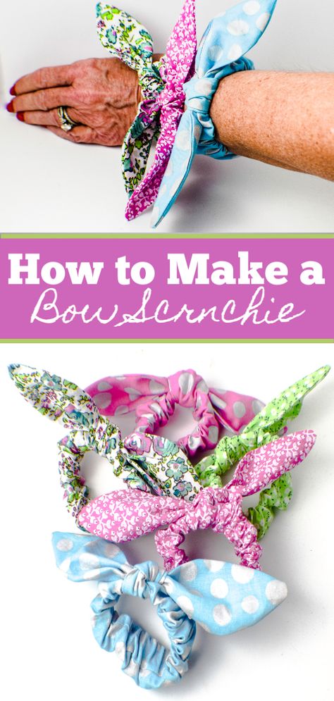 Scrunchies are all the rage now.  But why be limited to the colors you can find in the stores when you can make them yourself in about 10 minutes with just a small amount of fabric and some elastic. Follow this step-by-step tutorial to see just how it is done.  Add a little bow to your scrunchie for that extra little touch or leave it plain it is all up to you.  either way this is a fun and functional project. #Scrunchie #sewingtutorial #sewingproject #sewingpattern Syprosjekter For Nybegynnere, Make A Bow, Sew Ins, Beginner Sewing Projects Easy, Leftover Fabric, Sewing Projects For Beginners, Sewing Skills, Love Sewing, Sewing For Beginners