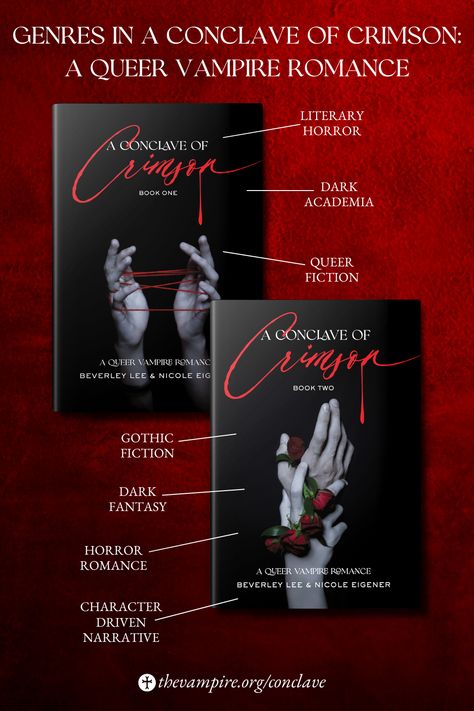 A Conclave of Crimson is essential reading for fans of dark, queer vampire romance and Parisian gothic settings. A genre-blending, literary horror romance with dark academia vibes. Intrigued? Click to experience this unforgettable tale. // found family, book tropes, literary horror, mlm romance books, queer vampire books, vampire horror romance books, vampires in Paris, gothic vampire books, vampire book series, lgbtq horror books, vampirecore Dark Romance Recommendations, Monster Romance Books, Mlm Romance, Queer Vampire, Books Vampire, Vampire Books Series, Mlm Books, Vampire Romance Novels, Vampire Romance Books