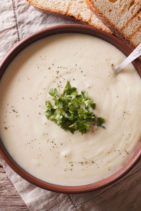 Turnip Soup, Cream Based Soups, Gourmet Soup, Creamy Cauliflower Soup, Cauliflower Puree, Cream Base, Emergency Food, Cauliflower Soup, Soup Mixes