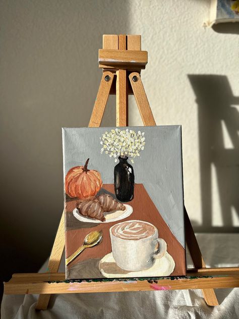 Cozy Painting Ideas, Coffee Canvas Painting, Cozy Painting, Cup Painting, Coffee Art Painting, Painting Coffee, Canvas Art Painting Acrylic, Bear Painting, Friends Sketch