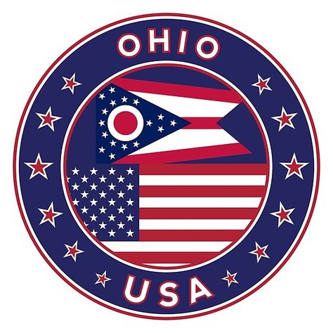 Ohio, Ohio t-shirt, Ohio sticker, circle, Ohio flag, white bg American Flag History, Ohio Poster, Ohio Flag, White Bg, Medieval Shields, American Flag Wallpaper, World Thinking Day, Ohio Travel, Doll House Plans