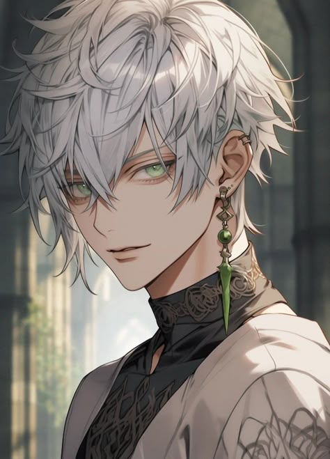 Green Eyed Anime Guy, White Hair Green Eyes Anime Guy, Gray Hair Anime Guy, White Haired Male Character Art, White Hair Green Eyes, Dragons Pictures, Anime White Hair Boy, Guys With Green Eyes, Boys With Green Eyes