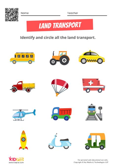 Free Transportation Worksheets for Preschoolers Kindergarten Transportation, Evs Worksheet, Worksheet For Nursery Class, Transportation Preschool Activities, Transportation Theme Preschool, Free English Worksheets, Transportation Worksheet, Worksheets For Preschoolers, Transportation Activities