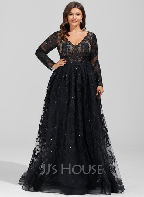 Ball-Gown/Princess V-neck Sweep Train Tulle Lace Evening Dress With Sequins (017196082) - JJ's House Tulle Straps, Sequin Ball Gown, Sweep Train Prom Dress, Gown Princess, Dress Train, Princess Prom Dresses, Sequins Fabric, Ball Gowns Princess, V Neck Prom Dresses