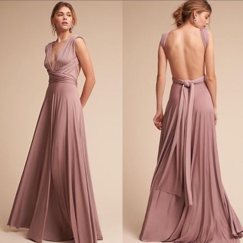 BHLDN TWO BIRDS Convertible dress!! Oyster Color!! Multi Wrap Dress Ideas, How To Tie Infinity Dress, Multi Tie Dress, Infinity Dress Ways To Wear, Infinity Dress Styles, Infinity Wrap Dresses, Multiway Bridesmaid Dress, Multiway Dress, Multi Way Dress