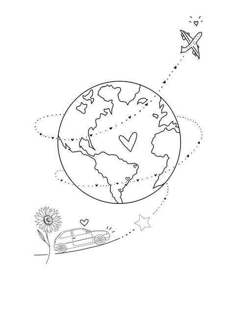 Travel Drawing Aesthetic, Minivan Tattoo, Small Tattoos Travel, Travel Aesthetic Wallpaper Iphone, Travel Inspired Tattoos, Planet Tattoo, Map Tattoo, Map Tattoos, Idee Cricut