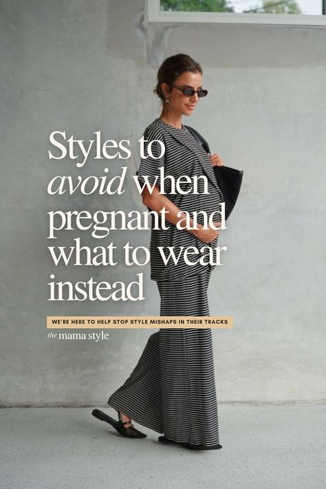 Pregnant and wondering what to wear? Here are the maternity styles to avoid and what you should wear instead to stay stylish and confident. Pregnancy Friendly Outfits, Belly Covering Outfits, Nonmaternity Maternity Outfits, Flattering Maternity Outfits, Petite Pregnancy Outfits, Petite Maternity Outfits, Fashionable Maternity Outfits, Pregnant Office Outfit, Hide Pregnancy Bump Outfits