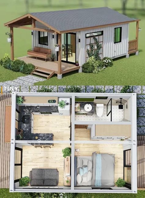 Best Tiny House Layout, Small Home Floor Plans, Tiny Homes Interior, Tiny House Shed, Tiny House Organization, One Bedroom House, House Flippers, Shed To Tiny House, Best Tiny House