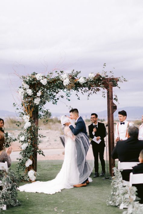 Greenery Wedding Arch, Winter Wedding Arch, White Sharpie, Winter Deserts, Romantic Rustic Wedding, Wedding Ceremony Arch, Winter Wedding Flowers, Las Vegas Wedding, Winter Wonderland Wedding