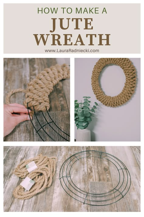 Learn how to make a DIY jute wreath using jute rope and a wire wreath form from the Dollar Tree in this simple craft tutorial! Jute Wreath, Rope Wreath Diy, Jute Twine Crafts, Twine Crafts, Rope Projects, Easy Diy Wreaths, Wire Wreath Forms, Christmas Wreaths Diy Easy, Wire Wreath Frame