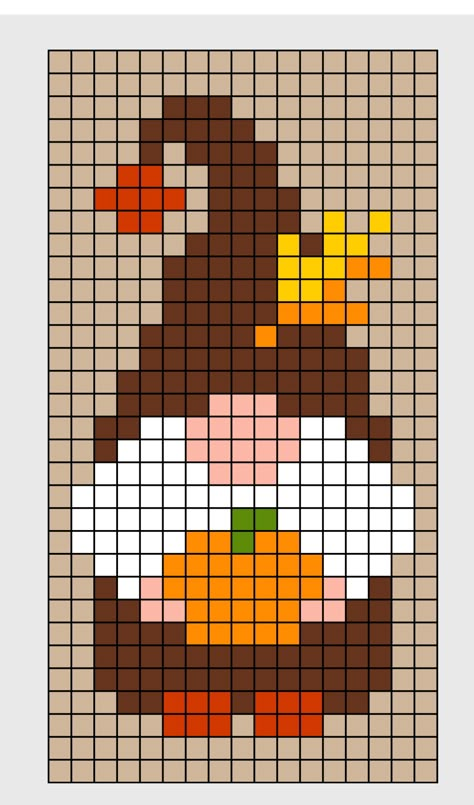 Halloween Gnome Perler Bead Patterns, Pixel Art Thanksgiving, Perler Bead Patterns Thanksgiving, Autumn Perler Beads, Fall Grid Pattern, Thanksgiving Pixel Art, Thanksgiving Perler Bead Patterns, Fall Perler Bead Patterns, Pixel Art Autumn