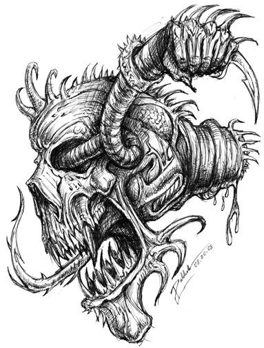 Patrick Caldwell - Disconnect. Lowbrow Art Illustration, Heaven Tattoos, Tattoo Apprenticeship, Skull Sleeve Tattoos, Pen Art Work, Rune Tattoo, Scary Tattoos, Creepy Tattoos, Skulls Drawing