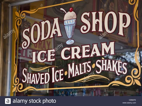 Download this stock image: An old fashioned sign at Big Top candy shop in Austin, Texas that reads, Soda Shop - Ice Cream, Shaved Ice, Malts and Shakes - C95M7E from Alamy's library of millions of high resolution stock photos, illustrations and vectors. Ice Cream Signs, Ice Cream Sign, Ice Cream Shoppe, Ice Cream Parlour, Soda Shop, Vintage Ice Cream, Sign Painting, Ice Cream Parlor, Soda Fountain