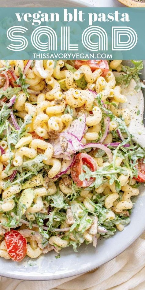 Aip Pasta Salad, Aip Appetizers, Vegan Blt, Gf Pasta, Blt Pasta Salad, Vegan Pasta Salad, Blt Pasta, Blt Pasta Salads, Tempeh Bacon