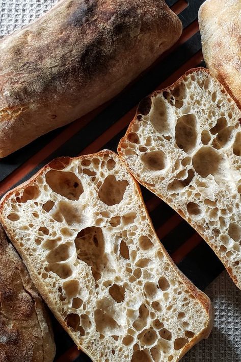 Sourdough ciabatta with a touch of whole grain is so perfect for summer tomatoes and olive oil. Ciabatta Aesthetic, Sourdough Ciabatta Recipe, Sourdough Ciabatta, Ciabatta Recipe, Ciabatta Bread Recipe, Sprouted Wheat, Pretzel Dough, Recipe Using Sourdough Starter, Bread Sourdough